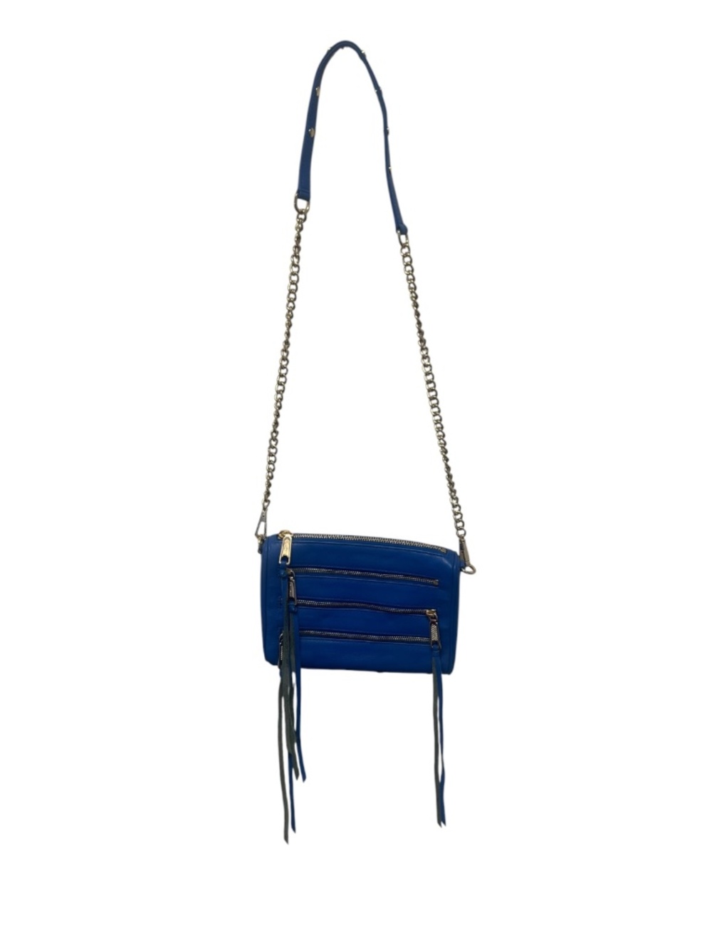 Rebecca Minkoff Mini 5-Zip Rocker Leather Crossbody Bag Electric Blue - Picture 2 of 13